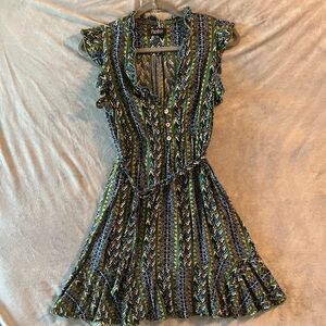 Papillon Black and Green Chevron Mini Dress Fit to Flair Party Casual Business